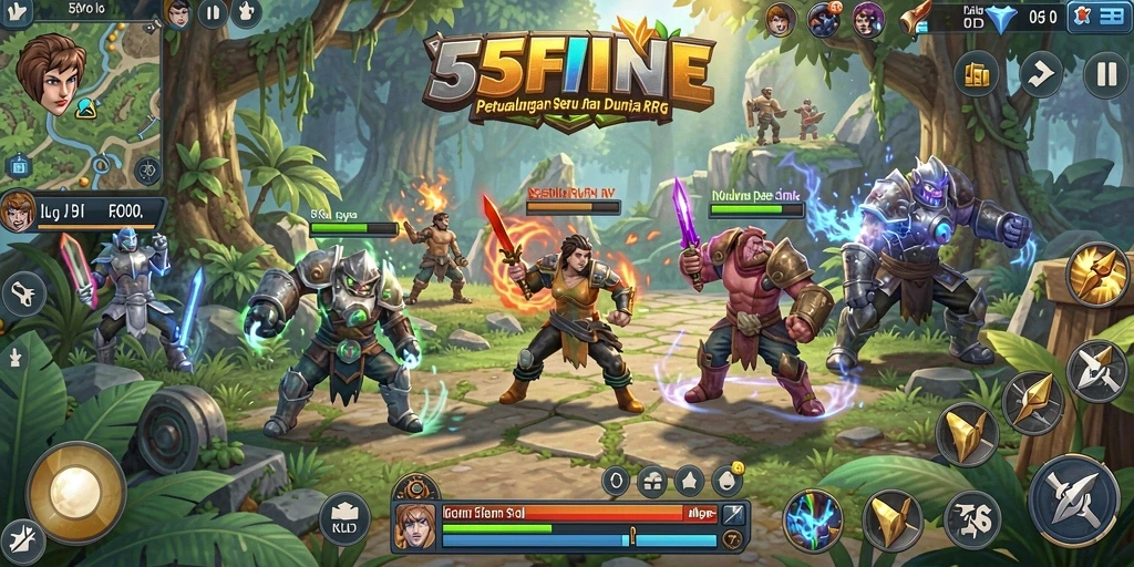 Tangkapan layar game 55FIVE menampilkan aksi RPG yang mendebarkan.