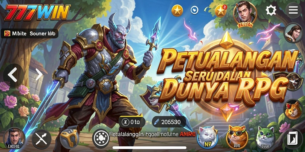 Tampilan utama gameplay RPG 777WIN dengan karakter dan monster.