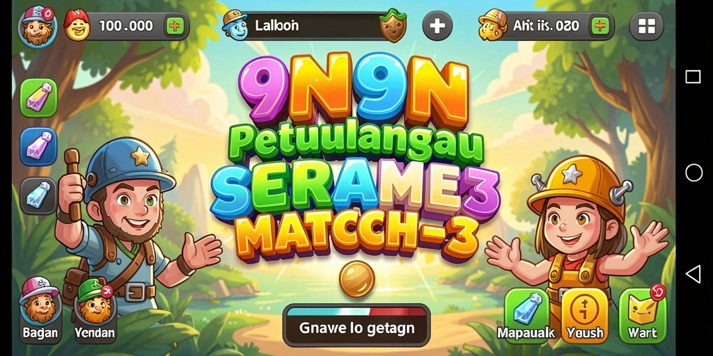 Tangkapan layar utama menampilkan momen seru dalam 9N9N saat menyelesaikan level Match-3.