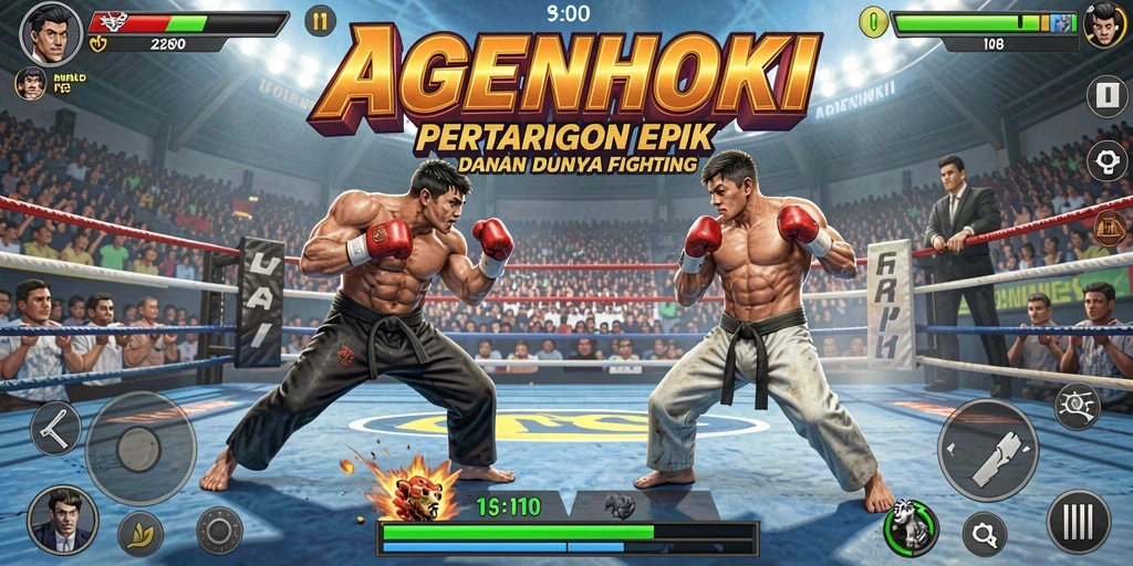 Gameplay seru saat karakter bertarung dalam AGENHOKI.