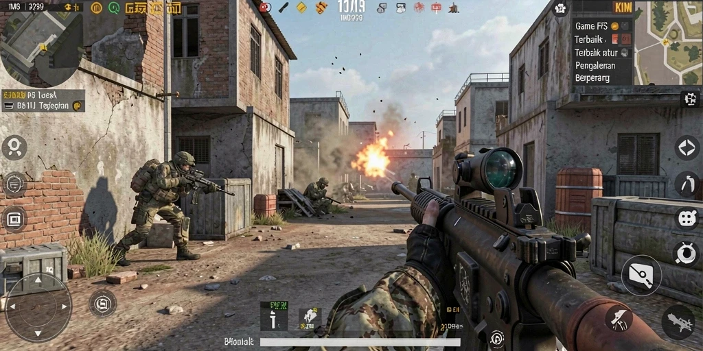 Tampilan gameplay DMD999 yang mendebarkan dalam aksi FPS.