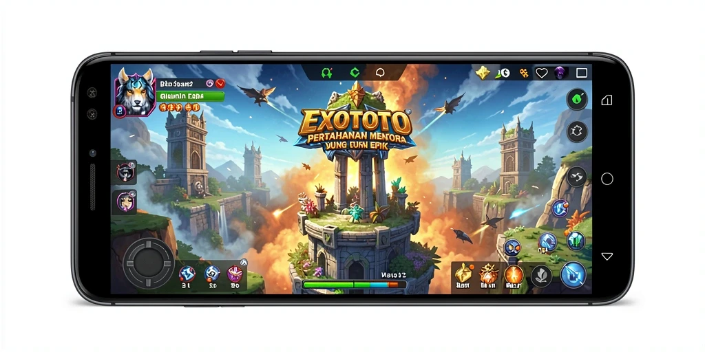 Screenshot gameplay EXOTOTO dengan menara yang siap tempur.