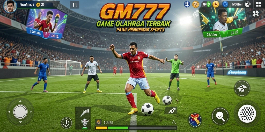 Tampilan gameplay yang mendebarkan dalam GM777, menampilkan aksi olahraga.