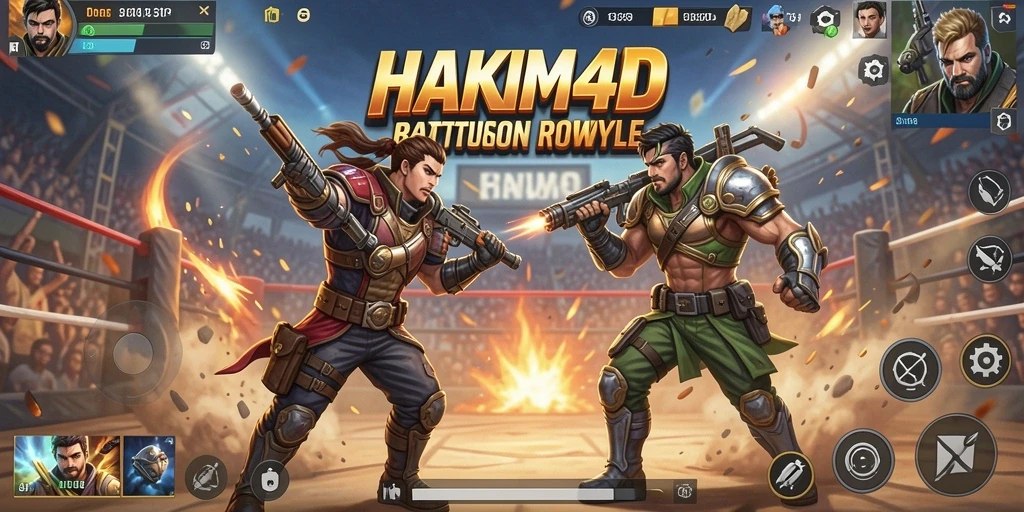 Screenshot gameplay HAKIM4D menunjukkan pertarungan intens di arena Battle Royale.