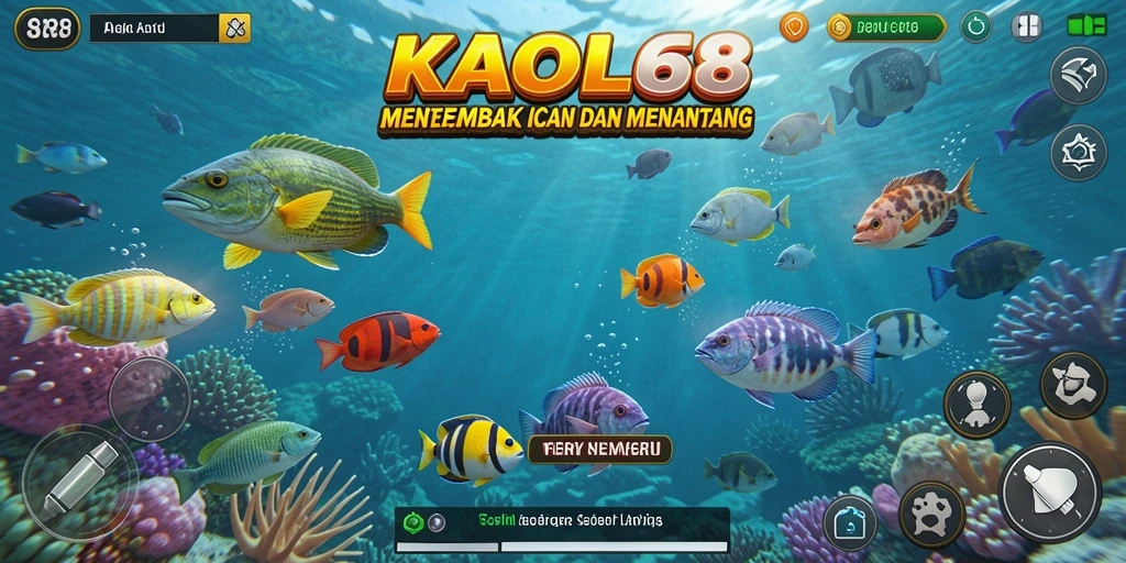 Tangkapan layar gameplay KAOL68 saat menembak ikan di lautan.