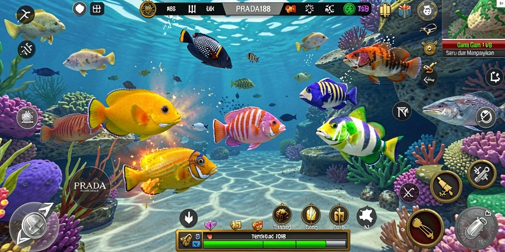 Tampilan menarik gameplay Tembak Ikan PRADA188 yang mengasyikkan.