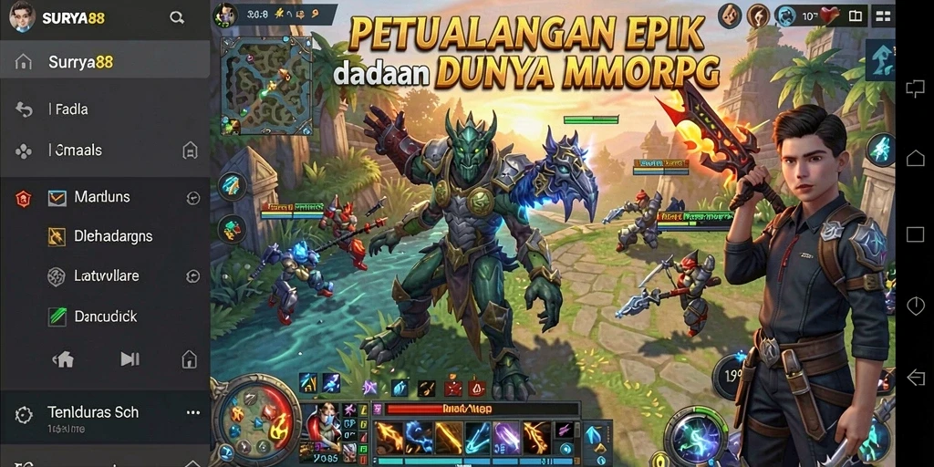 Gameplay SURYA88 yang menampilkan pertarungan epik di dunia MMORPG.