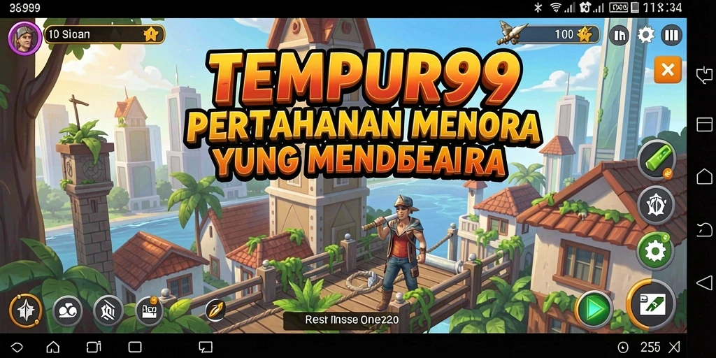 Screenshot gameplay Tower Defense TEMPUR99 yang intens.