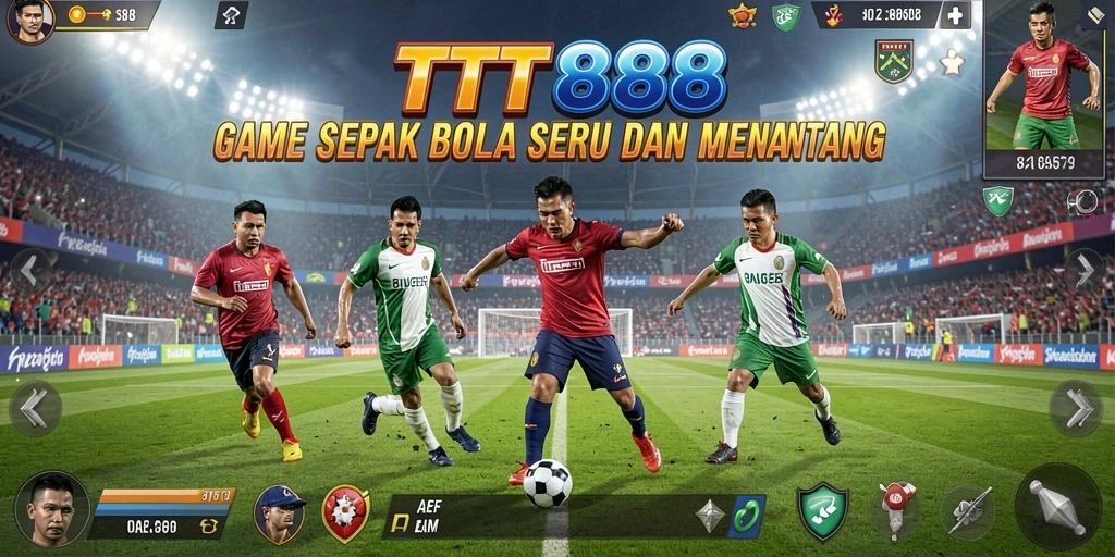 Screenshot TTT888 menampilkan aksi seru di lapangan sepak bola.