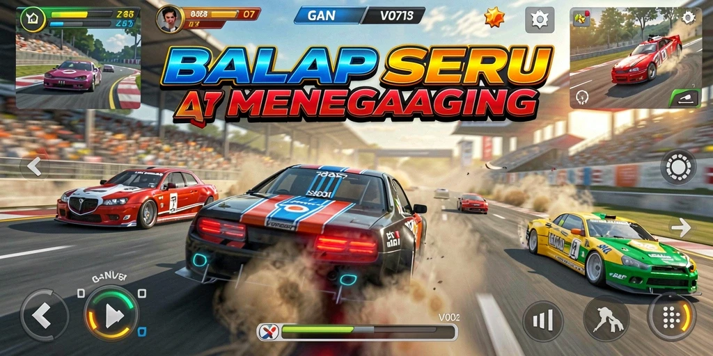 Tampilan gameplay V07 yang menegangkan saat balapan di lintasan.